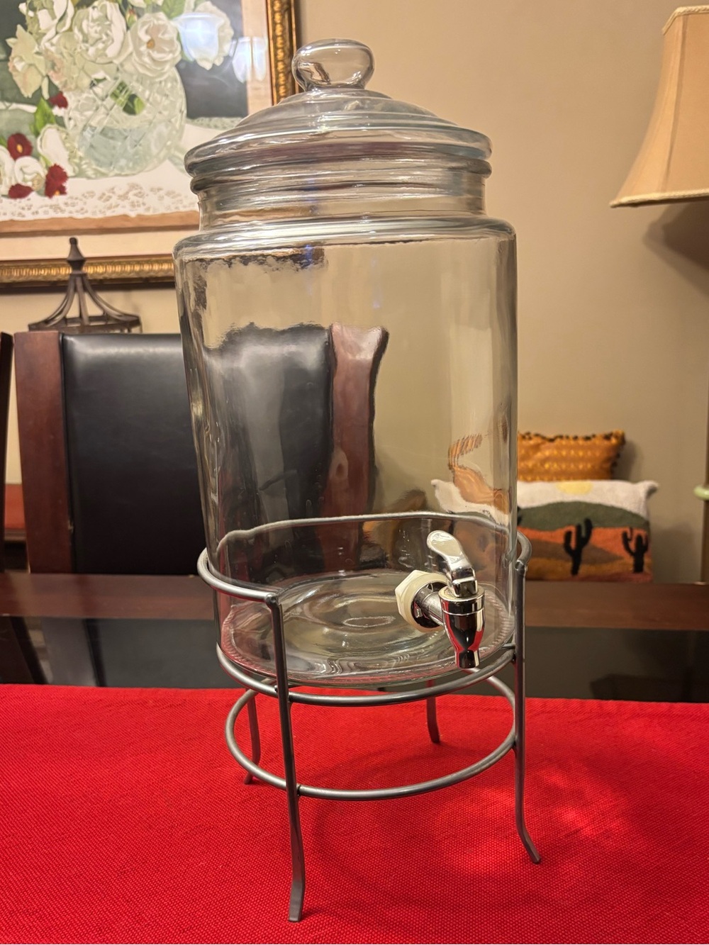 Glass Beverage Dispenser with Silver Gray Metal Stand - Clear - Picture 4 of 6